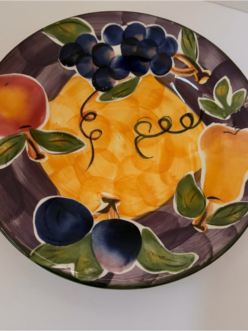 4- SCANDICCI Hand-Painted Fruit Ceramic Plates in Yellow & Purple